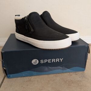 NWT Sperry Crest Side Zip Cozy Sneaker Black Leather - Size 7.5